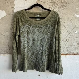 Vintage Y2K Embellished Thermal Long Sleeve Womens L Rhinestone Waffle Knit‎ Top